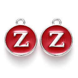 Platinum Plated Alloy Enamel Charms, Cadmium Free & Lead Free, Enamelled Sequins, Flat Round with Letter, Letter.Z, 14x12x2mm, Hole: 1.5mm(X-ENAM-S118-03Z-P)