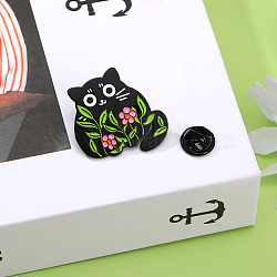 Love Cat Flower Grass Alloy Enamel Pin Badge, Cute Cartoon Brooch, Clothes Decorations Bag Accessories, Green Yellow, 30x30mm(PW-WG22777-01)