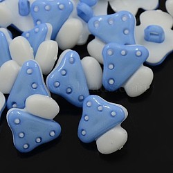 Acrylic Shank Buttons, 1-Hole, Dyed, Mushroom, Cornflower Blue, 15x14x3mm, Hole: 3x2mm(BUTT-E045-02)