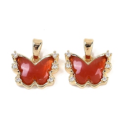 Brass Micro Pave Cubic Zirconia Pendants, with Carnelian, Butterfly, Real 18K Gold Plated, 10.5x13.5x4mm, Hole: 4x2mm(KK-U043-37G-01)