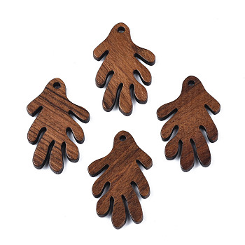 Autumn Theme Natural Walnut Wood Pendants, Oak Leaf, Saddle Brown, 30x18x2mm, Hole: 1.8mm