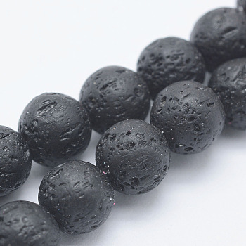 Synthetic Lava Rock Beads Strands, Dyed, Round, Black, 8mm, Hole: 1.2mm, about 48pcs/strand, 15.7 inch(39.5cm)