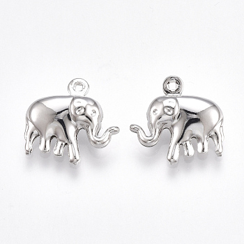 Brass Charms, Elephant, Nickel Free, Real Platinum Plated, 14.5x15x5mm, Hole: 1mm
