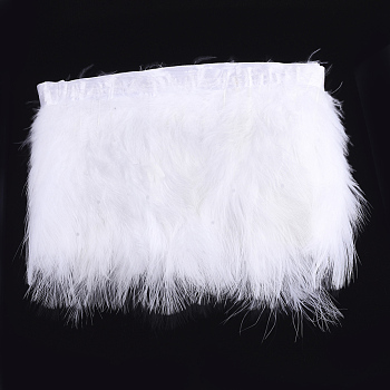 Turkey Feather Fringe Trimming, Costume Accessories, Dyed, White, 120~180mm, about 2m/bag