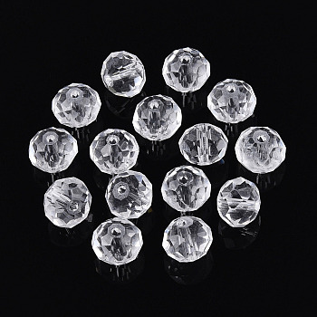 Baking Paint Transparent Glass Beads, Rondelle, Faceted, Clear, 9.5~10x7.5~8mm, Hole: 1.6mm
