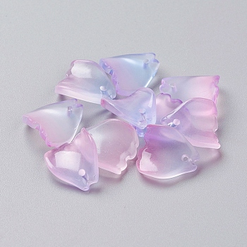 Glass Charms, Dyed & Heated, Frosted, Petal, Lilac, 13x11x4mm, Hole: 1mm