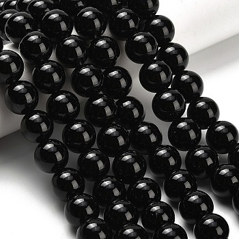 Natural Black Onyx(Dyed & Heated) Beads Strands, Round, 10mm, Hole: 1.5mm, about 38pcs/strand, 14.65''(37.2cm)