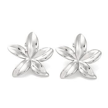 304 Stainless Steel Flower Stud Earrings, Silver, 28x28mm