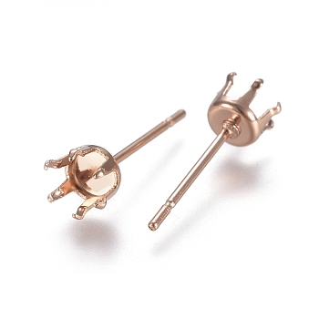304 Stainless Steel Stud Earring Findings, Prong Earring Settings, Rose Gold, Tray: 3mm, 14.5mm, Pin: 0.7mm