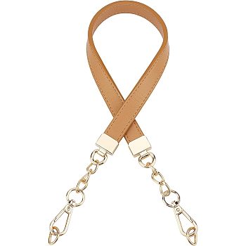 Imitation Leather Bag Handles, with Alloy Swivel Clasps, for Bag Straps Replacement Accessories, Camel, 62.5x1.9x0.45cm