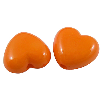 Opaque Acrylic Beads, Opaque, Heart, Dark Orange, Size: about 10mm long, 11mm wide, 6mm thick, hole: 2mm
