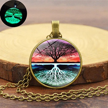 Tree of Life Night Light Necklace for Women, Time Glass Gemstone Glowing Pendants, Golden, 17.72 inch(45cm)