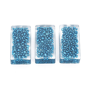 Translucent Acrylic Cabochons, with Stone, Rectangle, Steel Blue, 30x15.5x8mm