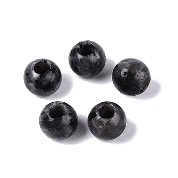 Natural Larvikite European Beads, Smooth Round, Large Hole Beads, 10x8.5mm, Hole: 4mm