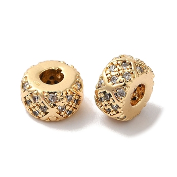 Brass with Clear Cubic Zirconia Beads, Rondelle, Real 18K Gold Plated, 7x4mm, Hole: 2.5mm