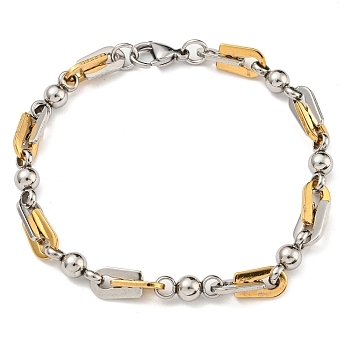 Two Tone 304 Stainless Steel Arch & Round Link Chain Bracelet, Golden & Stainless Steel Color, 9-1/8 inch(23cm), Wide: 7mm