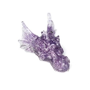 Resin Dragon Head Display Decoration, with Natural Amethyst Chips inside Statues for Home Office Decorations, 90x60x40mm
