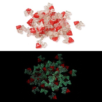 Luminous Resin Decoden Cabochons, Glow in the Dark, Two Tone, Bowknot with Heart, Red, 9.5x8.5x2.5mm