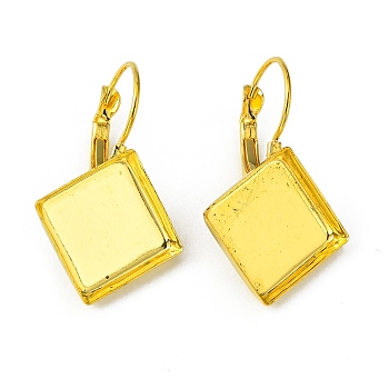 Brass Leverback Earring Findings, with  Square Tray, Golden, Tray: 15mm, 34x22mm, Pin: 1mm
