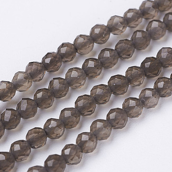 Natural Smoky Quartz Beads Strands, Heated & Dyed, Faceted, Round, 3mm, Hole: 0.5mm, about 134pcs/strand, 15.7 inch(40cm)