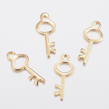 304 Stainless Steel Charms, Key, Golden, 15x6x0.8mm, Hole: 1.5mm