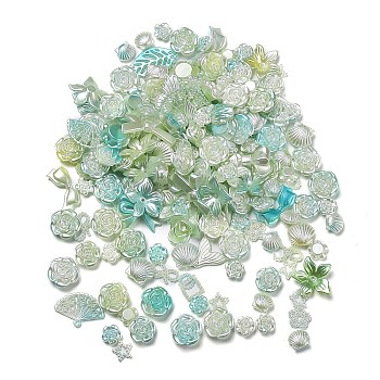 DIY Gradient Color Style Jewelry Making Finding Kits, Including Plastic Bead & Cabochon & Link & Pendants, Butterfly/Leaf/Flower/Bowknot/Shell/Star Shapes, Dark Sea Green, 8~34.5x8~40x2~11mm, Hole: 1~6mm, about 804pcs/500g