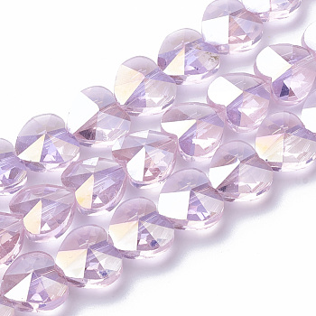 Electroplate Glass Beads, AB Color Plated, Faceted, Heart, Pearl Pink, 14x14x8.5mm, Hole: 1mm