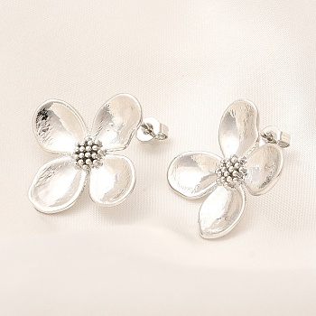 Rack Plating Flower Brass Stud Earrings, Long-Lasting Plated, Lead Free & Cadmium Free, Platinum, 24x24mm