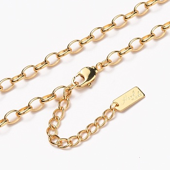 Brass Cable Chain Necklaces, with Lobster Claw Clasps, Long-Lasting Plated, Word Hand Made, Real 18K Gold Plated, 24-3/8 inch(61.8cm)