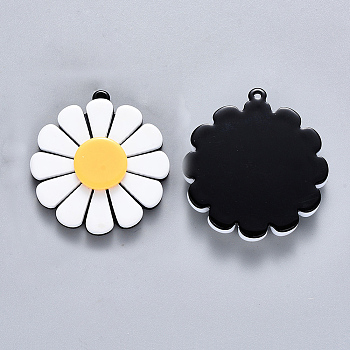 Cellulose Acetate(Resin) Pendants, Flower, Gold, 36x33x6mm, Hole: 1.4mm
