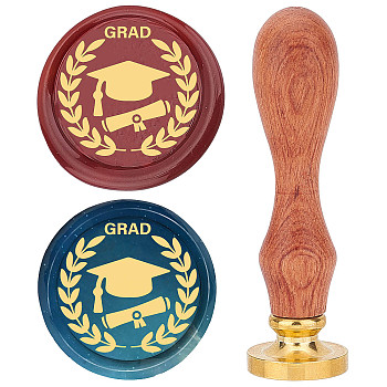 Brass Wax Seal Stamp with Rosewood Handle, for DIY Scrapbooking, Graduation Theme Pattern, 25mm