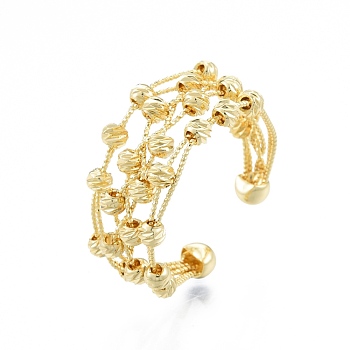 Brass Rotating Beaded Open Cuff Rings, Wire Wrap Chunky Ring for Anxiety Stress Relief, Golden, Inner Diameter: 16~19mm