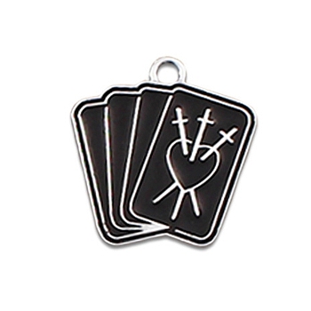 Alloy Enamel Pendants, Platinum, Rectangle with Sword and Heart Charm, Rectangle Pattern, 21.5x20mm
