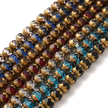 Transparent Electroplate Glass Beads Strands, Half Golden Plated, Faceted, Round, Mixed Color, 8mm, Hole: 1mm, about 40pcs/strand, 11.42 inch(29cm)