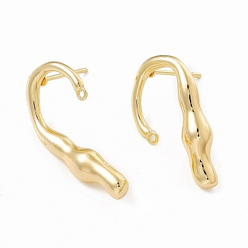 Brass Stud Earrings, with Horizontal Loops, Twist Candy Cane, Golden, 27x13.5mm, Hole: 1.4mm, Pin: 0.9mm
