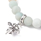 Bracelet extensible perlé rond en amazonite fleur givrée naturelle avec breloque dragon(BJEW-JB07596)-5