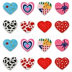 16Pcs 8 Colors Silicone Beads, Heart, Mixed Color, 25~27.5x28~30x8.5~9mm, Hole: 2.5mm, 2pcs/style(FIND-CJ0003-10)