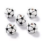 Natural Wood Beads, Dyed, Round, Black, Football, 15.5x14.5mm, Hole: 3.2mm(WOOD-K006-A01)