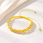 Glass Braided Beaded Bracelets, with Brass Beads, Round, Yellow, Inner Diameter: 2.17~3.15 inch(5.5~8cm)(BJEW-MZ00304-01)