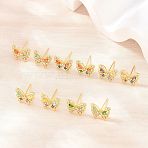 Brass Micro Pave Cubic Zirconia Stud Earrings for Women, Butterfly, Cadmium Free & Lead Free, Long-Lasting Plated, Rack Plating, Real 18K Gold Plated, Mixed Color, 10.5x13mm(KK-A305-09G)