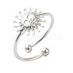 Non-Tarnish 304 Stainless Steel Open Cuff Ring, Flower, Inner Diameter: 17.8mm(RJEW-M167-09C-P)