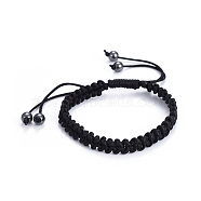 Adjustable Nylon Cord Braided Bracelets, with Non-Magnetic Synthetic Hematite Beads, Black, 2-1/8 inch~3-3/8 inch(5.3~8.4cm)(BJEW-JB04415-01)