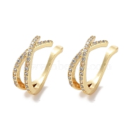 Brass Micro Pave Cubic Zirconia Cuff Earrings, Criss Cross Rings for Women, Long-Lasting Plated, Cadmium Free & Lead Free, Real 18K Gold Plated, 16x14x5.5mm(EJEW-E310-06G)