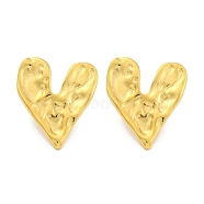 Heart Ion Plating(IP) 304 Stainless Steel Stud Earrings, Real 18K Gold Plated, 24x21.5mm(EJEW-H013-34G)