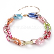 Acrylic & CCB Plastic Cable Chain Necklaces, with 304 Stainless Steel Lobster Claw Clasps, Golden, Colorful, 16.14 inch(41cm)(NJEW-JN03284)