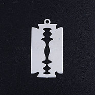 201 Stainless Steel Pendants, Blade Shape, Stainless Steel Color, 26x14x1mm, Hole: 1.5mm(STAS-S105-JN384-1)