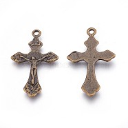 Tibetan Style Crucifix Pendants, Lead Free & Cadmium Free & Nickel Free, Antique Bronze Color, 33.5x20.5x2.5mm, hole: 2mm(X-MLF11118Y-NF)