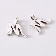 Tibetan Style Alloy Charms, Cadmium Free & Lead Free, Antique Silver, Letter.M, M: 10x10.5x1.5mm, Hole: 1.8mm(TIBEP-R361-01M-AS-RS)