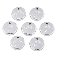 316 Surgical Stainless Steel Charms, Flat Round with Constellation, Stainless Steel Color, Aquarius, 10x2mm, Hole: 1mm(STAS-S116-418F-P)