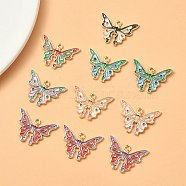 Alloy Enamel Pendants, Butterfly Charm, Lead Free & Cadmium Free, Light Gold, 17.5x24.5x3mm, Hole: 1.8mm(ENAM-YW0003-52A)